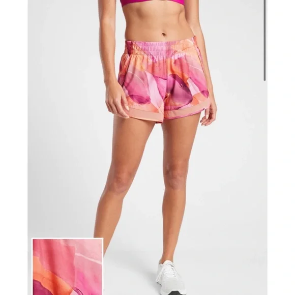 Athleta Printed Mesh Racer Run Shorts Training Running Athletic - Picture 4 of 11